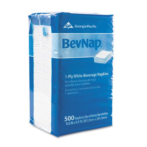 Beverage Napkins, Single-Ply, 9 1/2 x 9 1/2, White, 4000/Carton