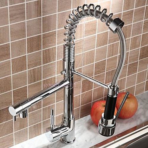 NEW pull out spray spout Kitchen Faucet Sink Mixer Tap Double Water Spout Chrome