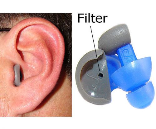 Filtered S plug, 20 dB noise reduction earplug, musicians earplug, low profile