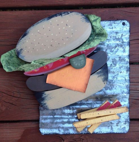 Burger &amp; Fries Magnetic Corrugated Food Sign Deli Sandwich Shop Diner Eatery
