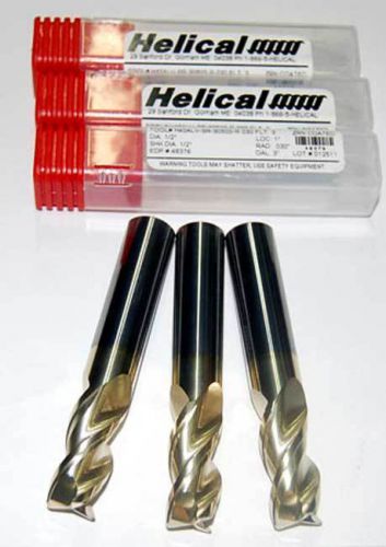 3 Pc. Helical 1/2&#034; x .030&#034; (CR) Variable Pitch ZrN End Mills-Aerospace Aluminum