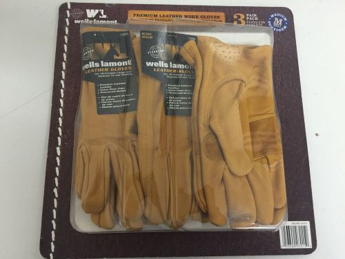 NEW Wells Lamont Premium Leather Work Gloves Size Medium M 3 Pk Pack Pair Save