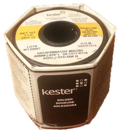 Kester .025inch Diameter 10%Tin 88% Lead 2% Silver Solder 24-7317-9718 1lb -NEW-