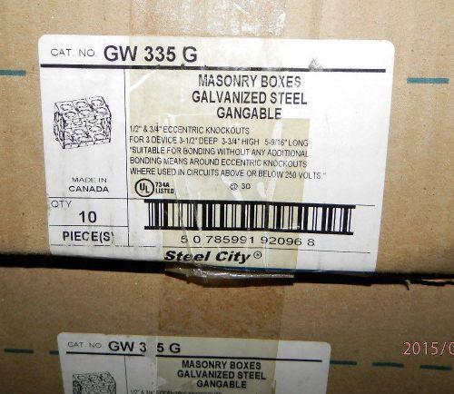 Box of ten (10) t&amp;b 3 gang masonary boxex  gw335g gw 335 g for sale