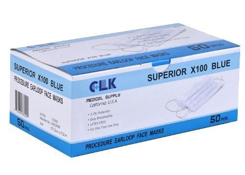 CLK MEDICAL SUPPLY ME3396B Superior X100 Ear Loop Procedure Face Masks, Easy