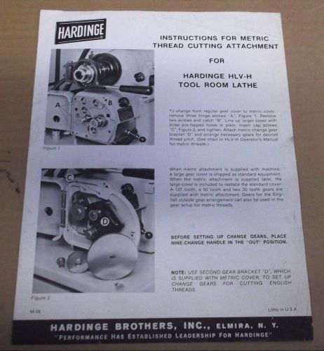 Hardinge HLV-H Tool Room Lathe Instructions for Metric thread cutting Attachment