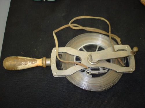 Vintage 100 ft. lufkin surveyors crank reel tape measure chrome clad for sale