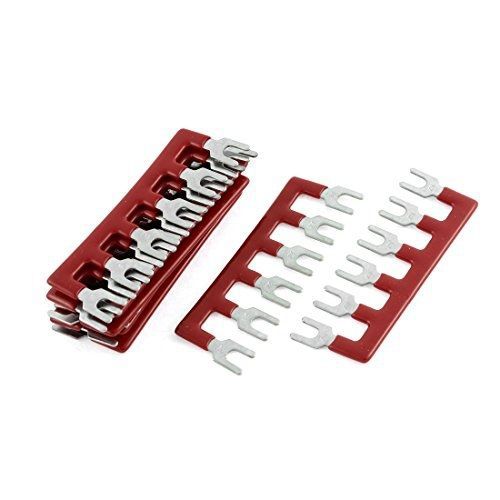 uxcell Fork 6 Postions Pre Insulated Terminal Strip Block Red 600V 25A 10 Pcs
