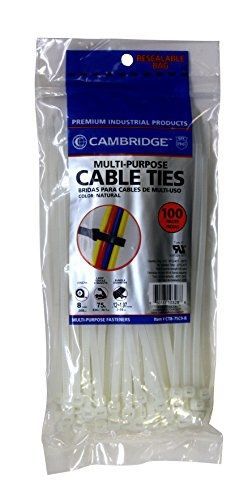 Cambridge 100pcs- 8&#034; 75 Lbs Tensile Strength, Standard Duty Nylon Cable Ties,