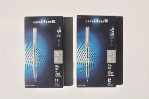 2 BOXES: Uni-Ball Vision Rollerball Pens Fine Point BLUE Ink Pack of 12 (60134)