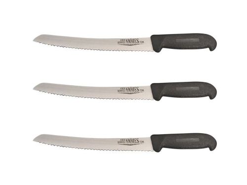Set of 3 - 10” curved bread knives black handle - food service knives commercial for sale