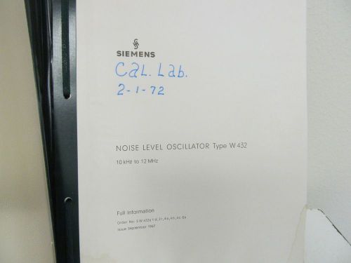 Siemens Noise Level Oscillator Type W432 Operation Manual