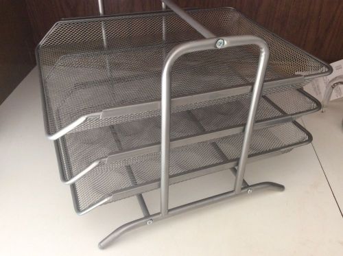 3 tier mesh desk tray organizer storage rack holder file document paper. gray for sale