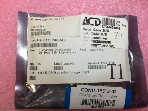 Pacdn006mr on semi diode array esd suppressor 6-chan 6v msop8 20 pieces for sale