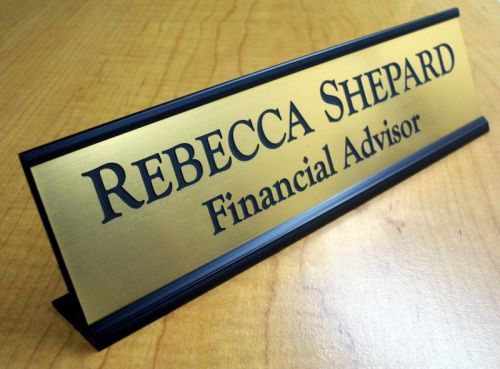 Custom Engraved 2x8 Desk Sign Name Plate / Personalized Customized Brushed Gold