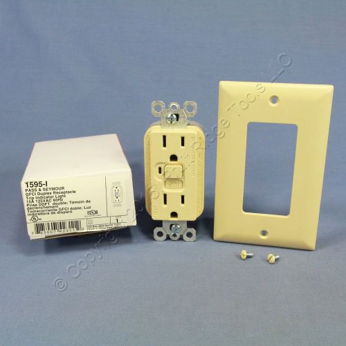 P&amp;S Trademaster Ivory LIGHTED GFCI Receptacle Duplex GFI Outlet 15A 125V 1595-I