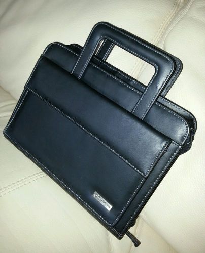 Franklin Covey Black Leather 7 Ring Zip Around Binder Organizer w/Slide Handles