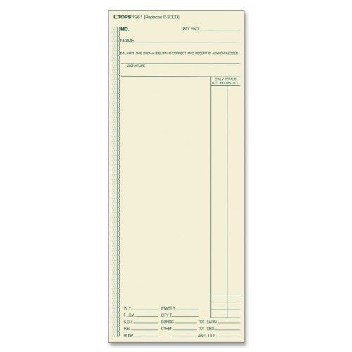Tops tops time cards, weekly, 1-sided, 3-3/8&#034; x 8-1/4&#034;, manila, green print, for sale