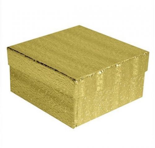 Lot of 100 pcs 3 3/4&#034;x3 3/4&#034;x2&#034; Gold Foil Cotton Filled Jewelry Boxes