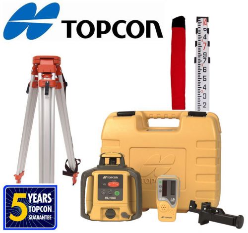 Topcon rl-h4c self-leveling rotary grade laser level w/ tripod and  rod &amp; bubble for sale