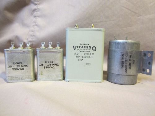 Lot of 4 capacitors oil filled 4MFD 220VAC; 4.25 MFD 275VAC; .25 MFD 330VAC