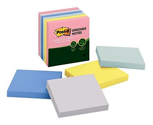 Post-it Greener Notes, 3 in x 3 in, Helsinki Collection, 6 Pads/Pack