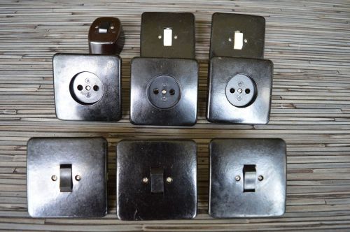 Lot of 9 vintage bakelit electric switch and socket
