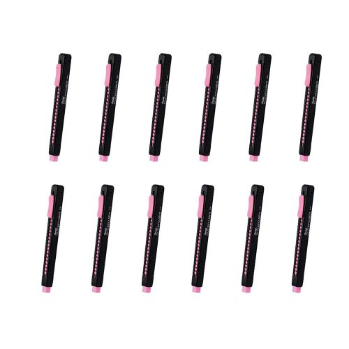 Pentel ZE80 CLIC Rectractable Eraser Pen (12pcs) - Black Barrel / Pink Eraser