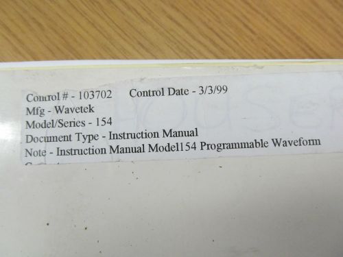 Wavetek 154 Programmable Waveform Generator Instr Manual w/ Schematics Rev 1/83