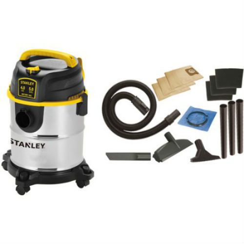 Stanley 5-Gallon 4 Peak Portable Stainless Steel Wet/Dry Vacuum Cleaner, Rugged
