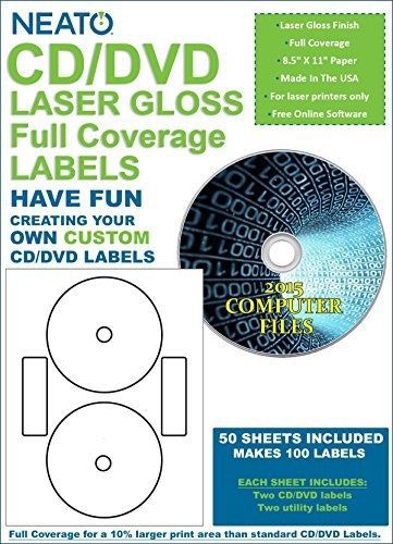 Neato - Full Coverage Laser Gloss CD/DVD Labels - 100 Pack - (50 Sheets, 100