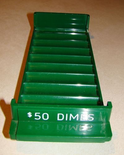 Plastic Coin Roll Tray Holder 10 Rolls $50 Dime Green Color Coin Storage