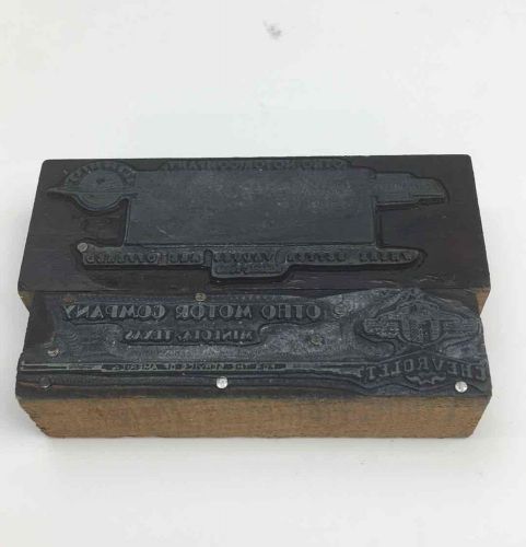 2 VTG Letterpress Printers Block CHEVROLET OLDSMOBILE DEALERSHIP MINEOLA TEXAS
