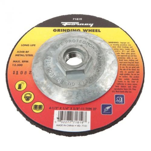 4-1/2&#034; x 1/4&#034; a24r-bf metal type 27 grinding wheel w/5/8&#034;-11 threaded arbor for sale