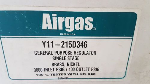 New Airgas Regulator Single Stage Brass Nickel 3000 Inlet/100 Outlet Y11-215D346