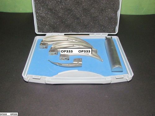 Conventional laryngoscope kit set of 4 blades &amp; handle in case, hls ehs for sale