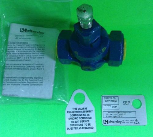 Hattersley Newman Milliken Lubrificated Plug Valve 1/2&#034; 200M, New