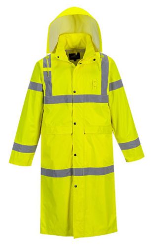 PORTWEST HI-VIS CLASSIC RAIN COAT 48&#034; 190T SIZES M &amp; L UH445 CLASS 3 GR8 VALUE