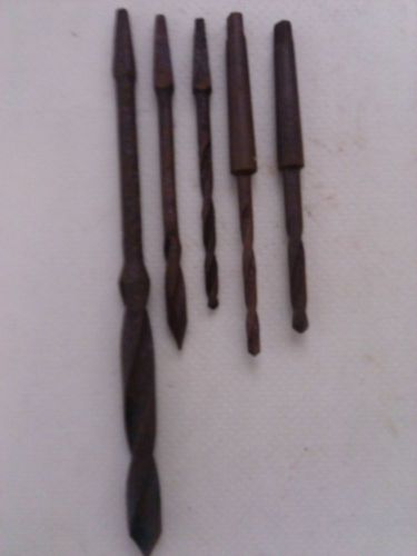 VINTAGE TAPERED SHANK, TANG  DRILL BITS LOT OF 5   OLD &amp; RUSTY