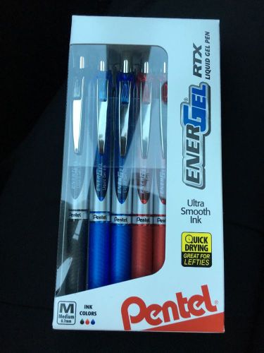 12 Pentel EnerGel Deluxe RTX 0.7mm Rollerball Gel Ink Pens Black Assorted Red