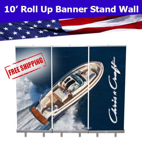 Retractable roll up banner stand wall 10&#039; trade show display free shipping for sale
