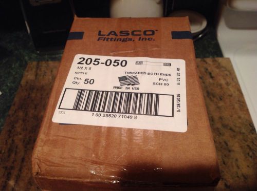 Box of 50 Lasco 1/2 &#034; X 5&#034; Nipple, Sch 80, 205-050