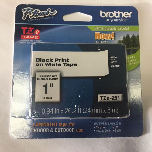P-Touch Brother TZe 251 Black on White Label Tape 1&#034; 24mm Sealed