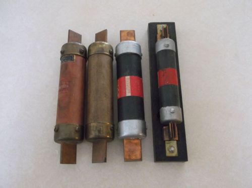 Vintage antique electric large 10&#034; fuses lot of 4 steampunk with 1 holder buss for sale