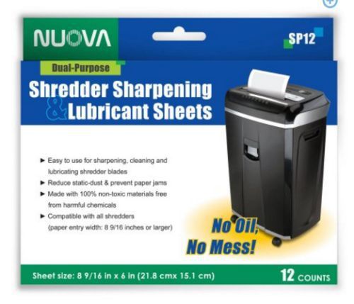 STAPLES PAPER SHREDDER NUOVA SP12 SHARPENING AND LUBRICANT SHEET 12 COUNT OFFICE