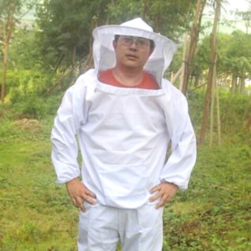White Beekeeping Suit Jacket&amp; Pants with Veil Hood Bee Keeping Gauze Protective