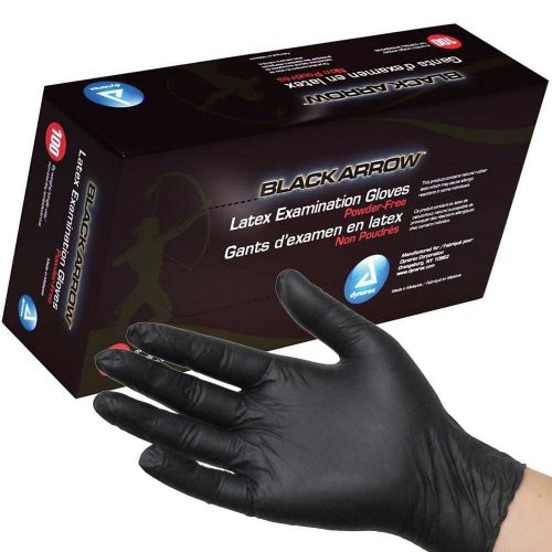 Dynarex Black Latex Exam Gloves, Powder-Free, Small, Box/100