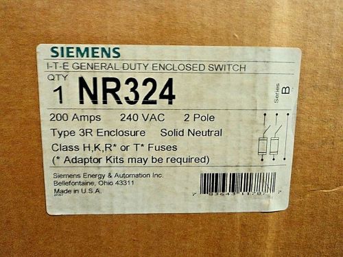 Siemens NR324 200A 240V FUSIBLE 2P3W SOLID NEUTRAL NEMA3R SAFETY SWITCH