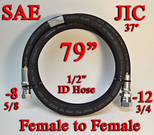 1-EZ-Flex 79&#034; Parker -8 to -12 Females JIC 37-deg Hydraulic Hose 1/2 ID 3000 PSI