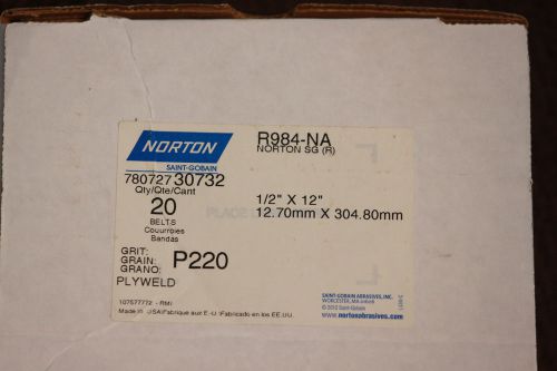 Norton 1/2&#034; x 12&#034; Abrasive Belt  R984,  Box of 20,  220 Grit  30732
